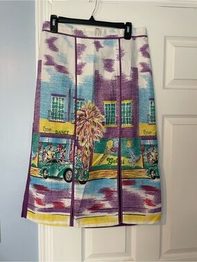 Vintage Handmade Purple Printed street scene Women’s Skirt M